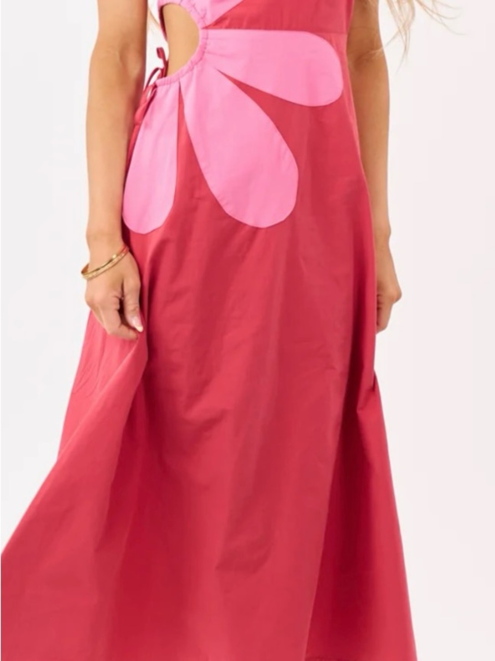 Very J Pink Flower Cutout Midi Dress NEW IN PACKAGE. Size large - Picture 7 of 8